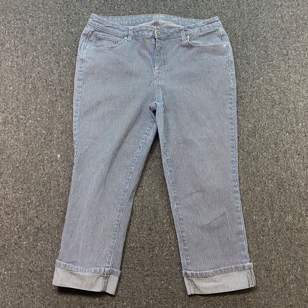 Style & Co Capri Sz 14W Womens Blue White Stripe Nautical Boho Cuffed Crop Pants
